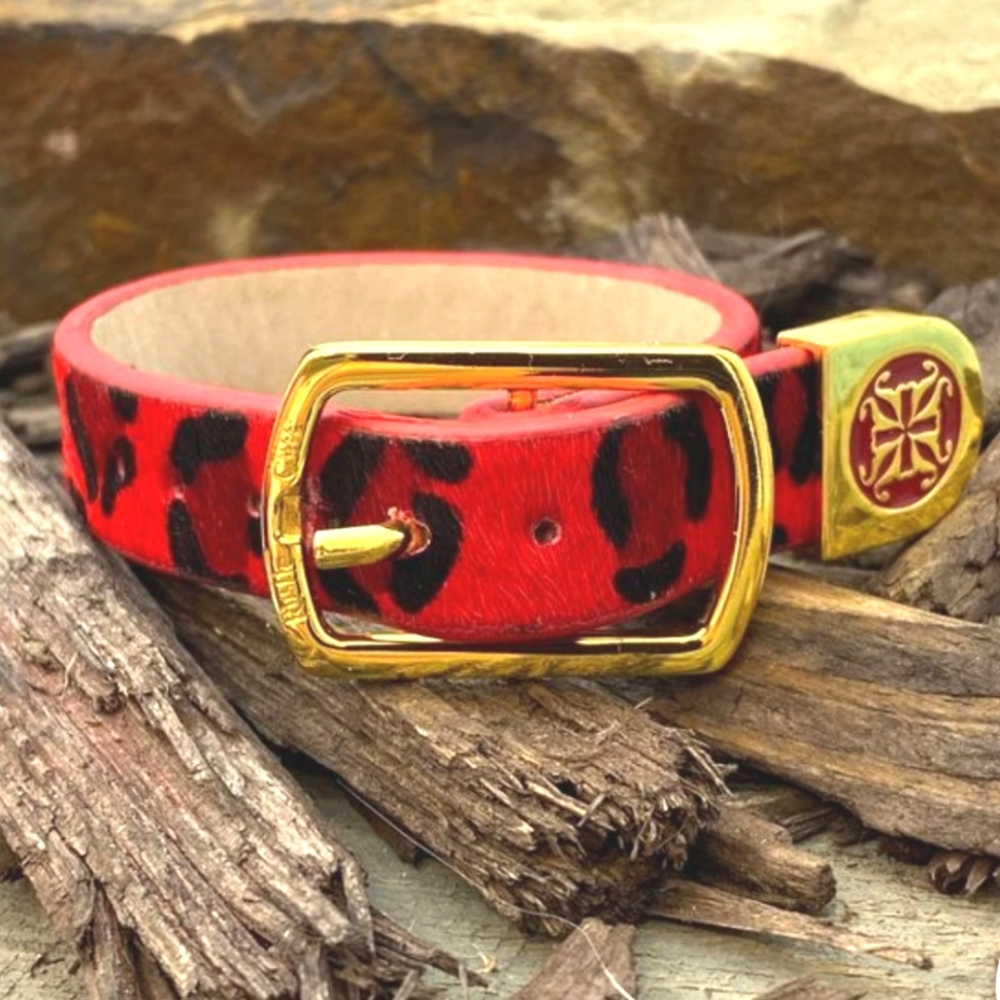 Rustic Cuff Red Cowhide Leather Bracelet
